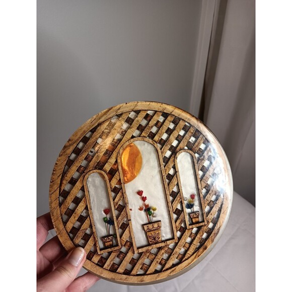 Vintage Trivet Set 70s Basket Weave With Floral Accent - Picture 7 of 7